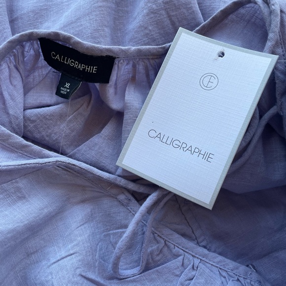 Balloon Sleeve Cotton Blouse Babydoll Top Embroidery SIZE XL Calligraphie - Picture 6 of 9